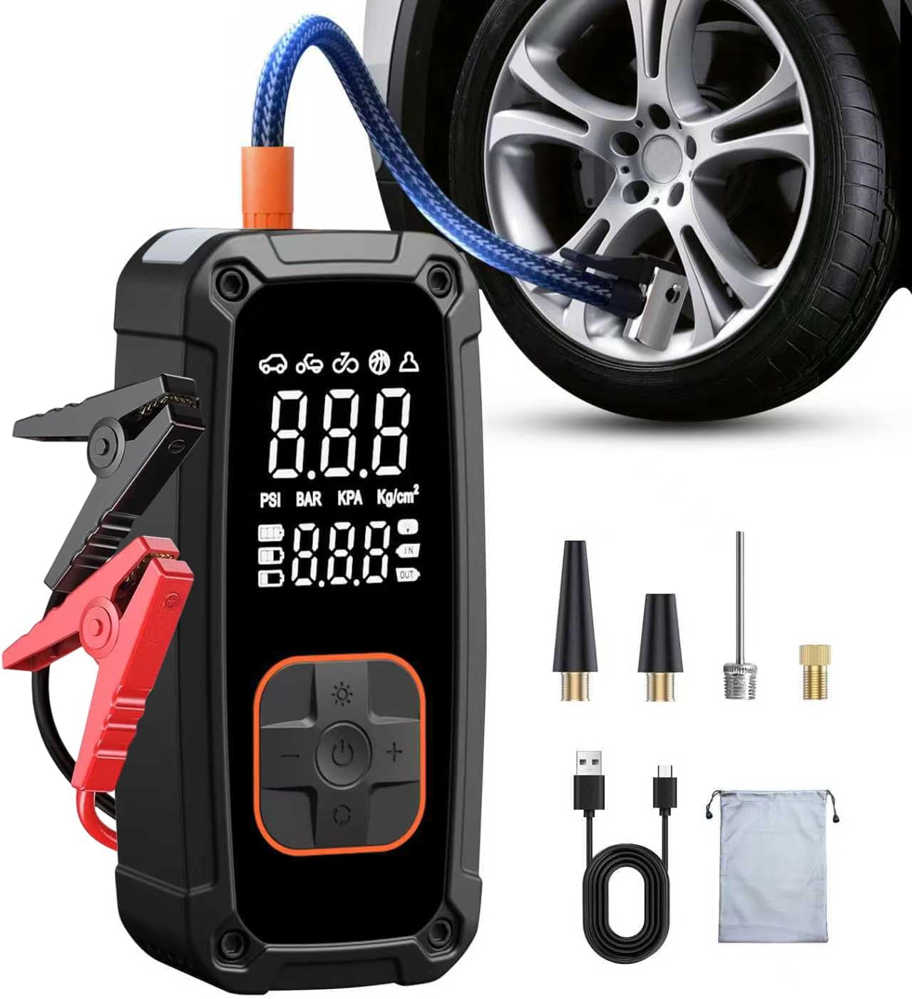 Tyre Pressure Gauge - Tragbarer Luftkompressor Reifenfüller - 150PSI Schnellaufblaspumpe